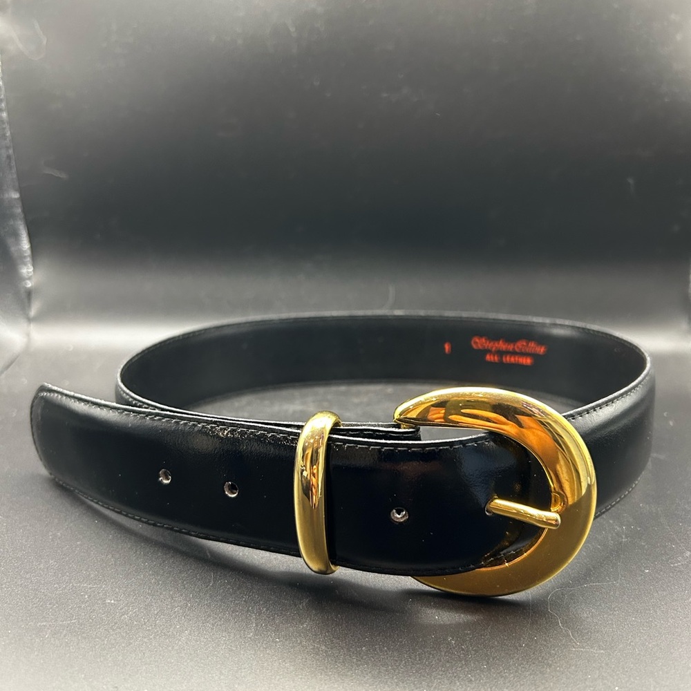 Black Leather Belt with Gold Buckle (24-28”)